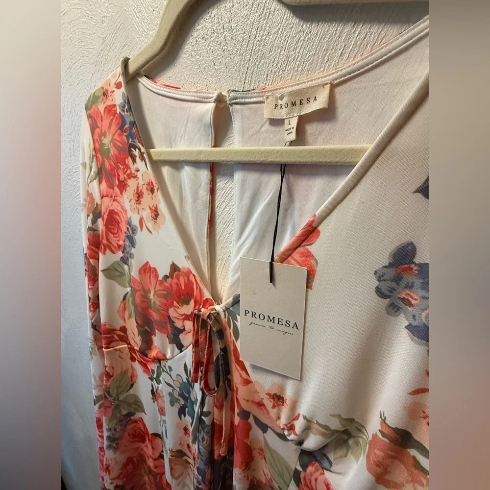 NWT Promesa Floral Long Sleeve Wide-Leg Romper Babydoll Dress Look SZ L NEW